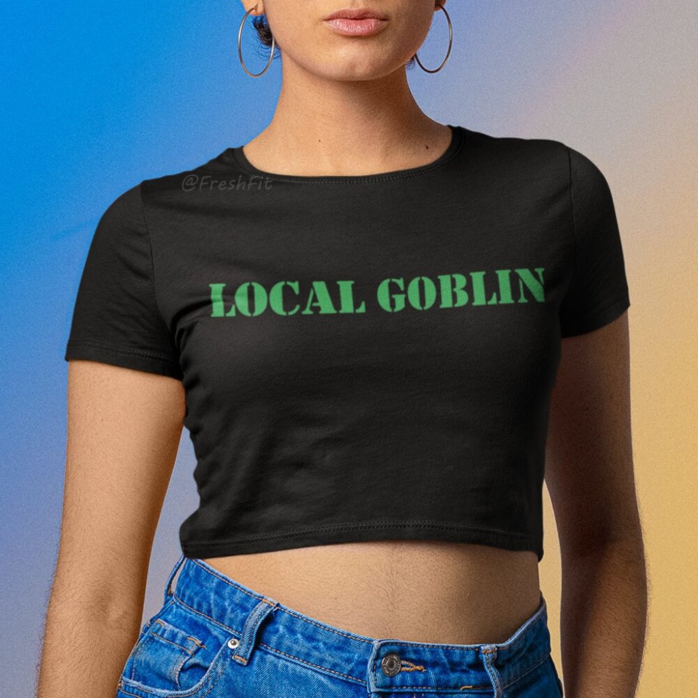 🆕Local Goblin Black Fitted Crop Top Tee Shirt